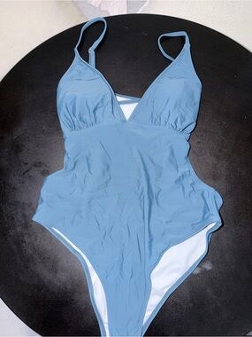 Cupshe Teal Blue Kids One-Piece Swimsuit - Classic Solid. Size L